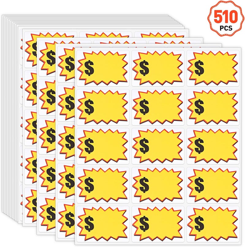 AZUREAL 510PCS Price Stickers, 2"x3" Self-Adhesive Yard Sale Price Stickers, Price Tags with Large Blank to Write Pricing for Retail, Flea Markets and Estate Sales (Yellow) - Image 1